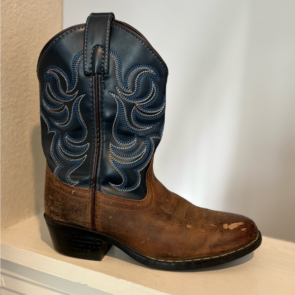 Cody James Brown Blue Leather Cowboy Boots Youth Size 1Y - Picture 2 of 9